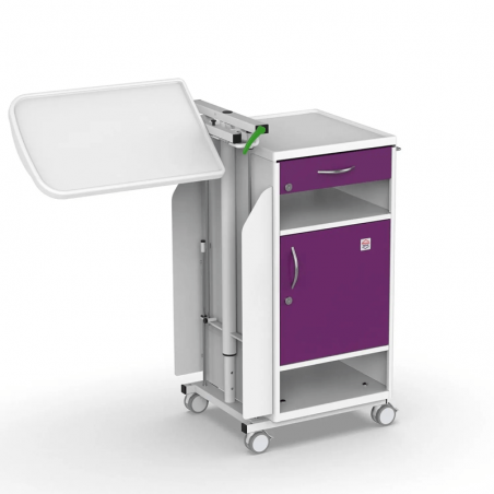 Noptiera medicala NS-21, cu 4 roti, masa integrata reglabila, sertar si dulap