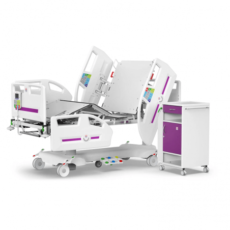 Noptiera medicala NS-21, cu 4 roti, masa integrata reglabila, sertar si dulap