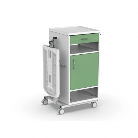 Noptiera medicala NS-22, cu 4 roti, masa integrata reglabila, sertar si dulap